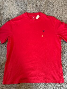 American Eagle Outfitters Bright Red Short Sleeve Crew Tee with Embroidered Logo